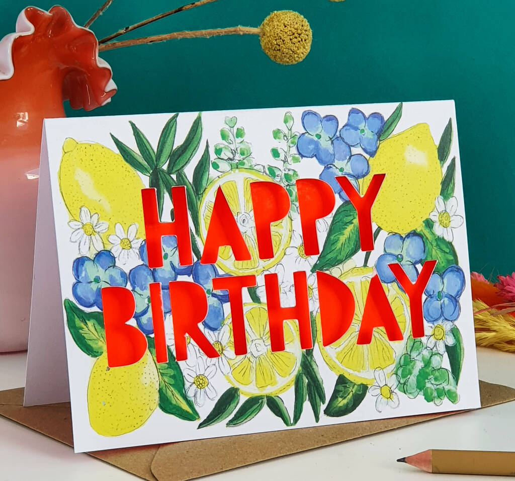 Happy Birthday Lemon Floral Birthday Card, 1 of 5