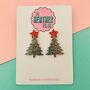 Silver And Red Glitter Christmas Tree With Star Earrings, thumbnail 5 of 5
