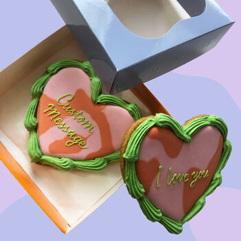 Personalised Retro Heart Iced Biscuit In Tutti Frutti, 2 of 4