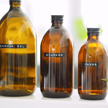 Refillable Amber Glass Bottle With Personalised Label, 9 of 11