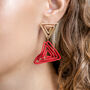 Red Triangle Double Coil Drop Earrings, thumbnail 3 of 3