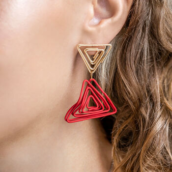 Red Triangle Double Coil Drop Earrings, 3 of 3