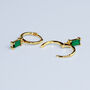 Gold Colour Sterling Silver Green Crystal Hoop Earrings, thumbnail 4 of 5