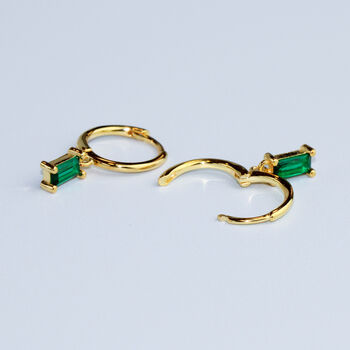 Gold Colour Sterling Silver Green Crystal Hoop Earrings, 4 of 5