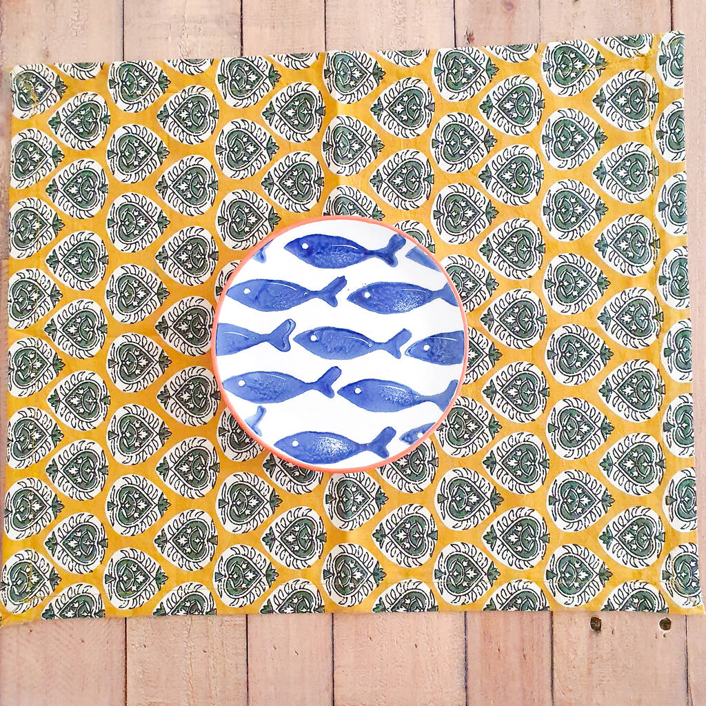 Set Of Two Placemats, Block Print, Handmade In India, 1 of 6