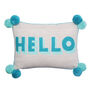 Small Talk Hello Cushion On Linen Turquoise/Teal, thumbnail 1 of 2