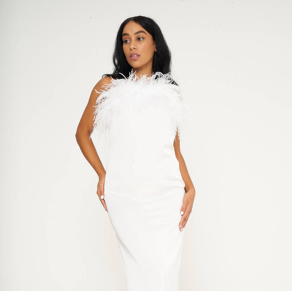 Luxury Silky White Feather Slip Dress, 1 of 7