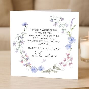 70th Birthday Card For Wife Personalised Verse For Her, 2 of 8