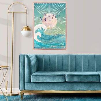 Custom Colour Sun Wave Ocean Landscape Wall Art Print, 3 of 8