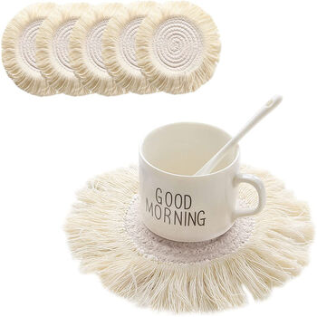 Pack Of Six Round Macrame Anti Slip Cup Pad, 7 of 12