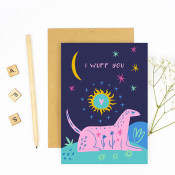 I Wuff You Pink Dog Love In Starry Sky Card, 4 of 4