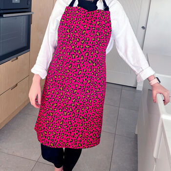 Hot Pink Leopard Print Cotton Apron With Pocket, 2 of 12