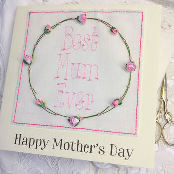 Mothers Day Best Mum Ever Embroidered Rose Card, 3 of 4