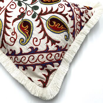 Oblong Silk Embroidered Suzani Cushion Multicoloured, 5 of 11