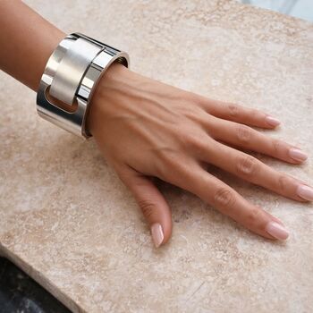Chunky Large Sterling Silver Art Deco Hinged Bangle, 4 of 10