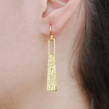 Roman Textured Statement Gold Plated Drop Earrings, 4 of 5