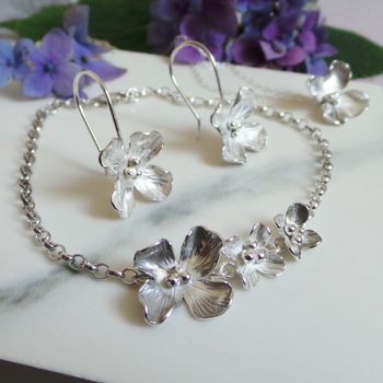 Silver Hydrangea Floral Drop Earrings, 6 of 7