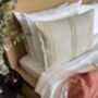 Oblong, Natural, Hemp, Neutral, Woven, Grain Sack, Striped Cushion With Cotton Reverse Trio Of Ochre And Brown Stripes Brown Middle, thumbnail 1 of 5