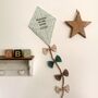 Welcome To The World, Hanging Fabric Kite, Turquoise Cotton With Baby Animal Print And Four Fabric Bows, thumbnail 6 of 11