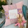 Peachy Pink Patchwork Name Cushion, thumbnail 3 of 6