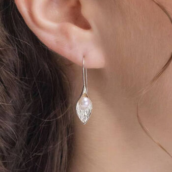 Molten Sterling Silver Freshwater Pearl Drop Earrings, 2 of 9