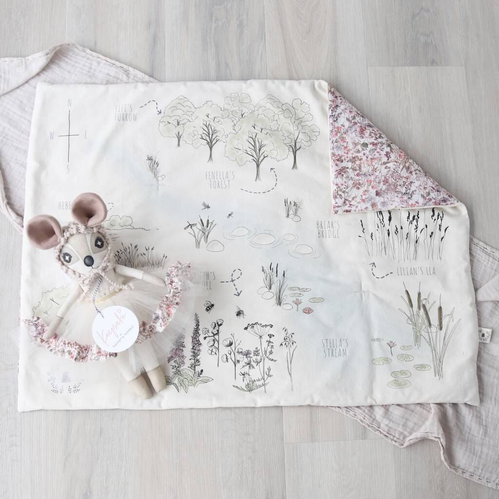 Image of Handmade Heirloom Linen Doll + Liberty Print Play Mat
