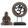 Artisan Carved Wooden Buddha Om Statue Set, thumbnail 6 of 6