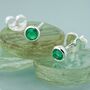 Sterling Silver May Birthstone Stud Earrings Emerald, thumbnail 3 of 5
