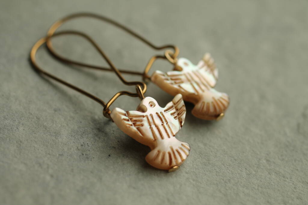 Mother Of Pearl Dove Bird Earrings, 1 of 10