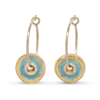 Ceramic, Glass And Gold Turquoise Pool Hoop Earrings, 2 of 3