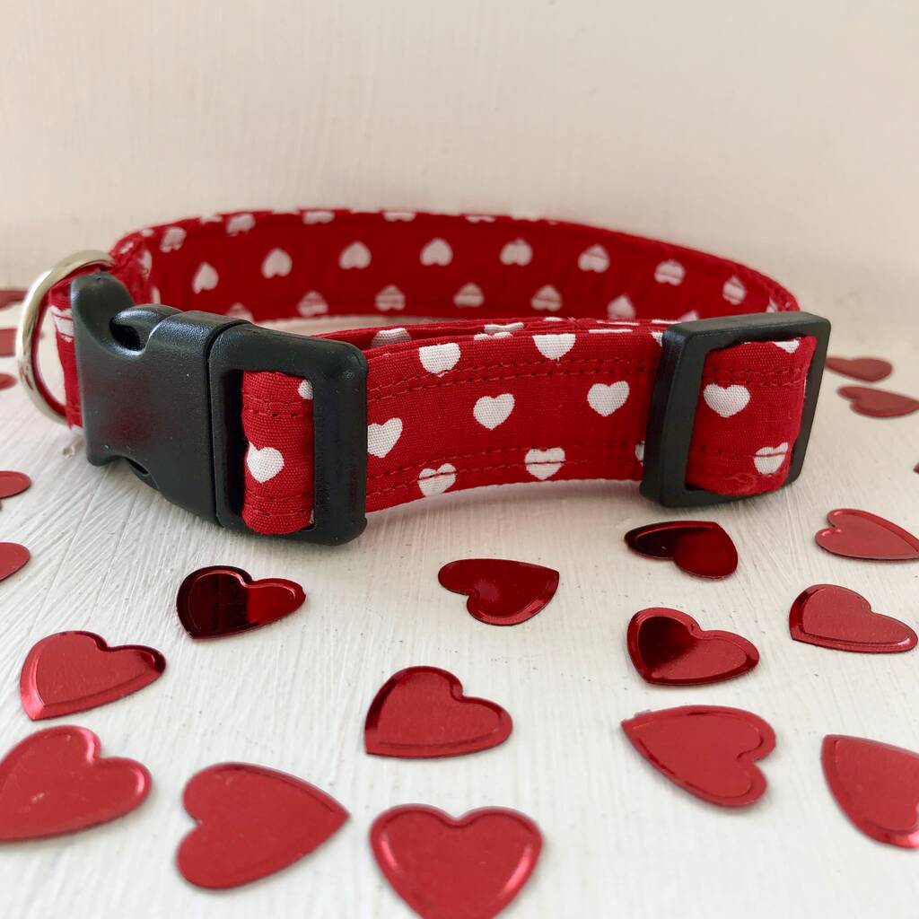 Red Valentines Heart Dog Collar For Girl Or By Dogs By Charlie and Boo