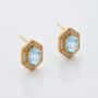 Hexagon Blue Topaz 18k Gold Plated Stud Earrings, thumbnail 1 of 3