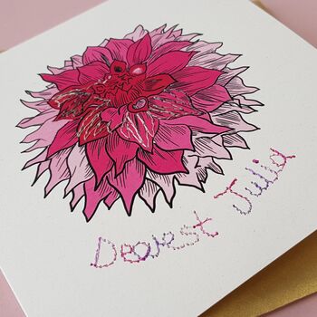 Personalised Dahlia Flower Embellished Card, 4 of 7