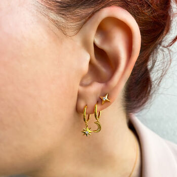 Gold Plated Star Stud Earrings With Cz Crystals, 3 of 3