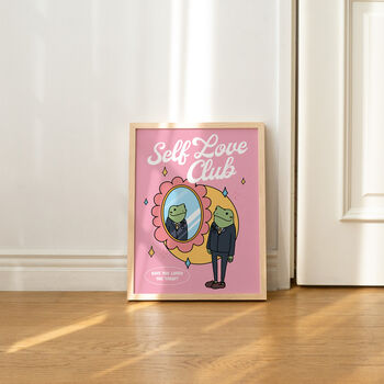 'Self Love Club' Pink Frog Wall Print, 6 of 8