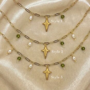 Peridot And Pearl Birthstone Tarnish Free Gold Plated Charm Necklace, 2 of 4