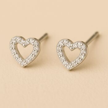 Sterling Silver Twinkling Open Heart Stud Earrings, 4 of 7