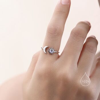 Sterling Silver Moonstone Moon And Sun Open Ring, 2 of 10