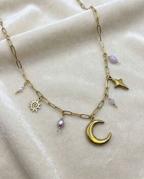Sun Moon And Stars Crystal Tarnish Free Necklace, 2 of 3