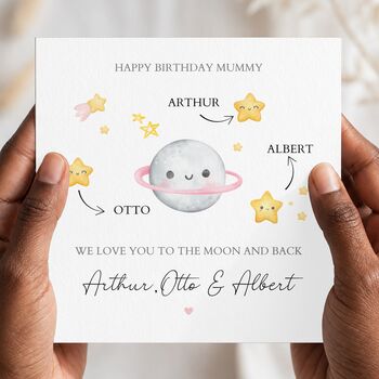 Mummy Birthday Card, Mum Moon And Stars Birthday Card From Daughter Or Son, 3 of 4