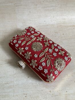 Red Handcrafted Raw Silk Clutch Bag, 4 of 10