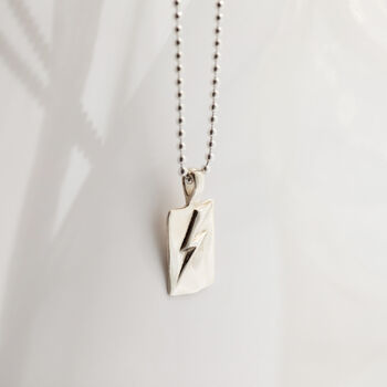 Men's Silver Lightning Bolt Message Necklace, 3 of 12