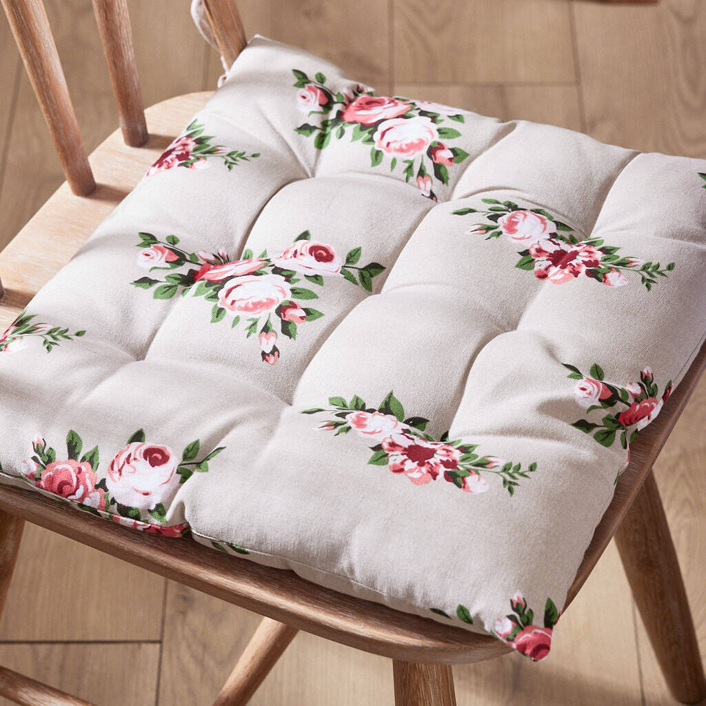 Set Of Two Tie On Country Rose Seat Pads By Dibor