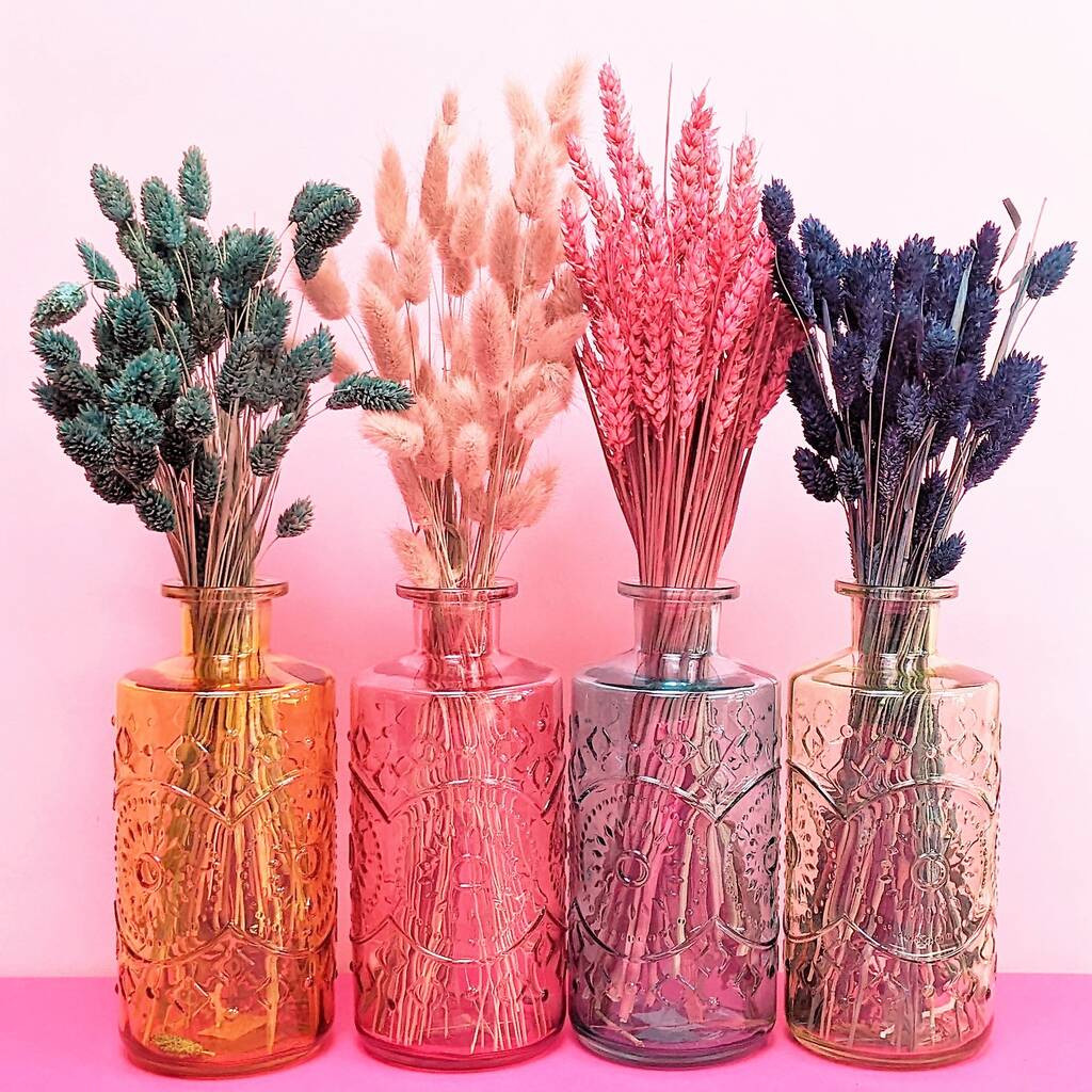 Coloured Glass Vase And Dried Flowers Gift Set, 1 of 5