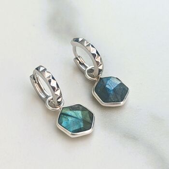 The Hexagon Labradorite Silver Gemstone Earrings, 2 of 5