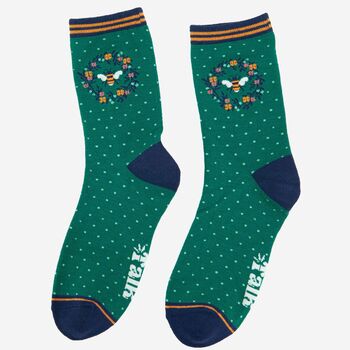 Women's Bamboo Socks Bee And Floral Wreath, 4 of 5