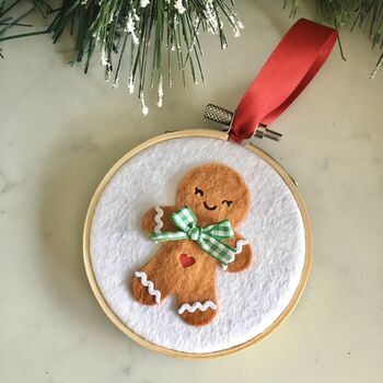 Embroidery Hoop Gingerbread Person Tree Decoration, 2 of 2