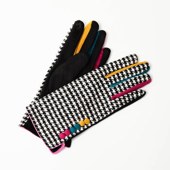 Houndstooth Gloves With A Pop Of Colour, 2 of 5