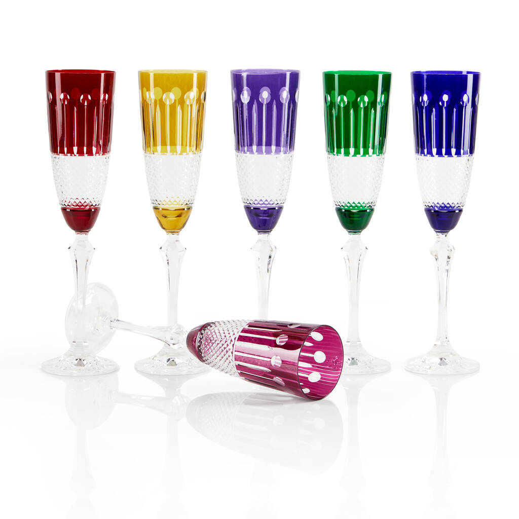 Rainbow Champagne Flutes Set of 6 (6.4 oz) – Crystal Decor