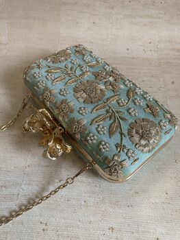 Mint Green Handcrafted Flower Clasp Clutch Bag, 6 of 9